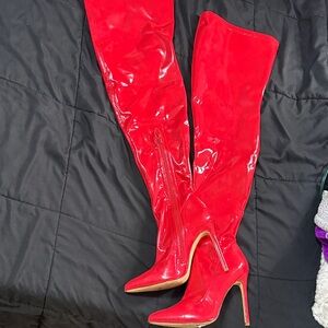 Vibrant Red Over the Knee Boots
